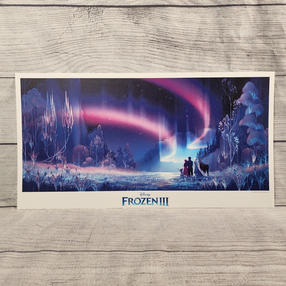 Disney Frozen II Lithograph Art Print Aurora Borealis Anna Elsa Olaf Sven 2019
